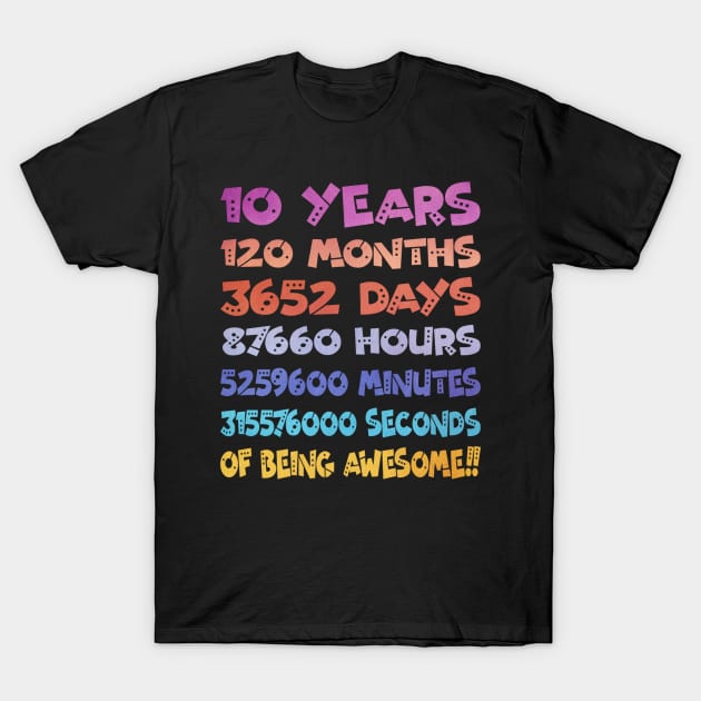 Vintage Distressed 10 Years 120 Months of being awesome 10th birthday gift T-Shirt by BrightShadow